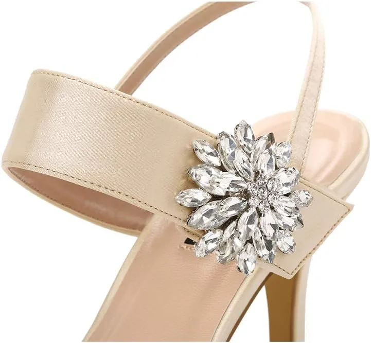 ERIJUNOR Mid Heel Shoes for Women Pointed Toe Slingback Rhinestone Brooch Satin Dress Pumps Evening Prom Wedding Shoes