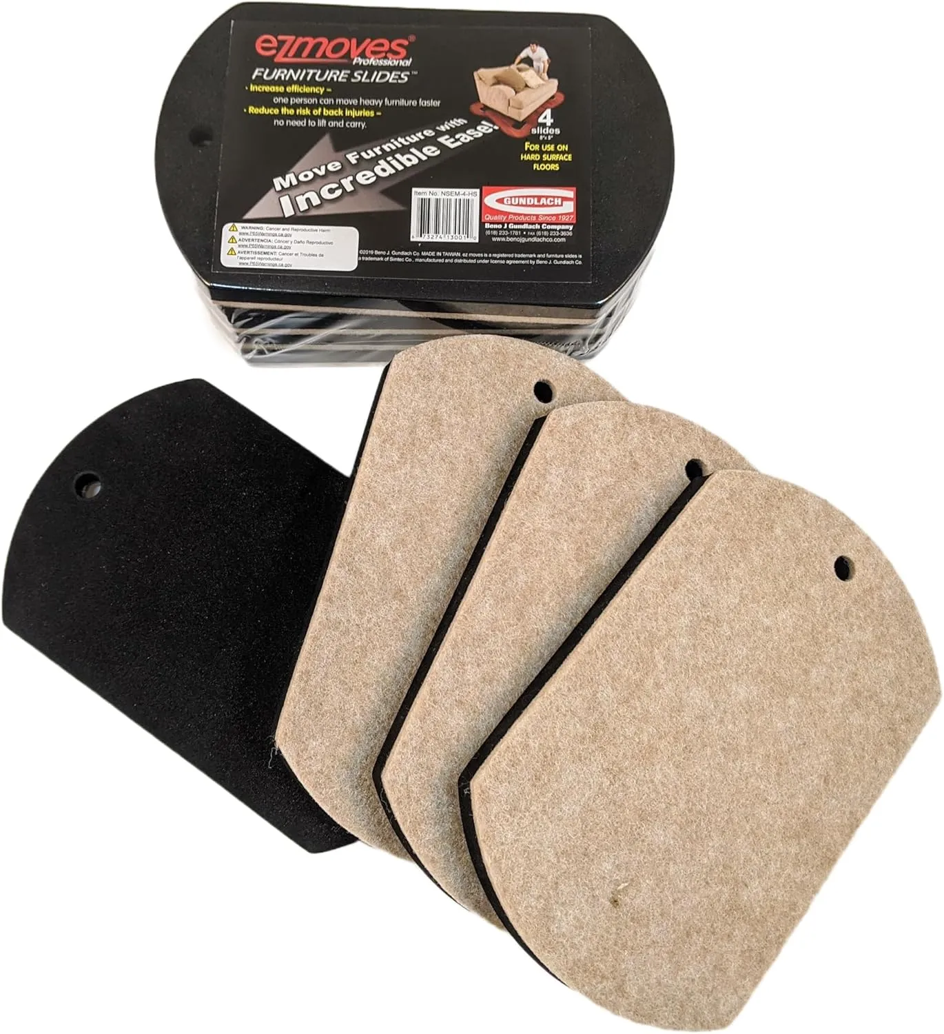 EZ Moves Furniture Slides for Hardwood, Tile, Luxury Vinyl, and Other Hard Surface Floors, 8” Long x 5” Wide (4 Slides per Set)