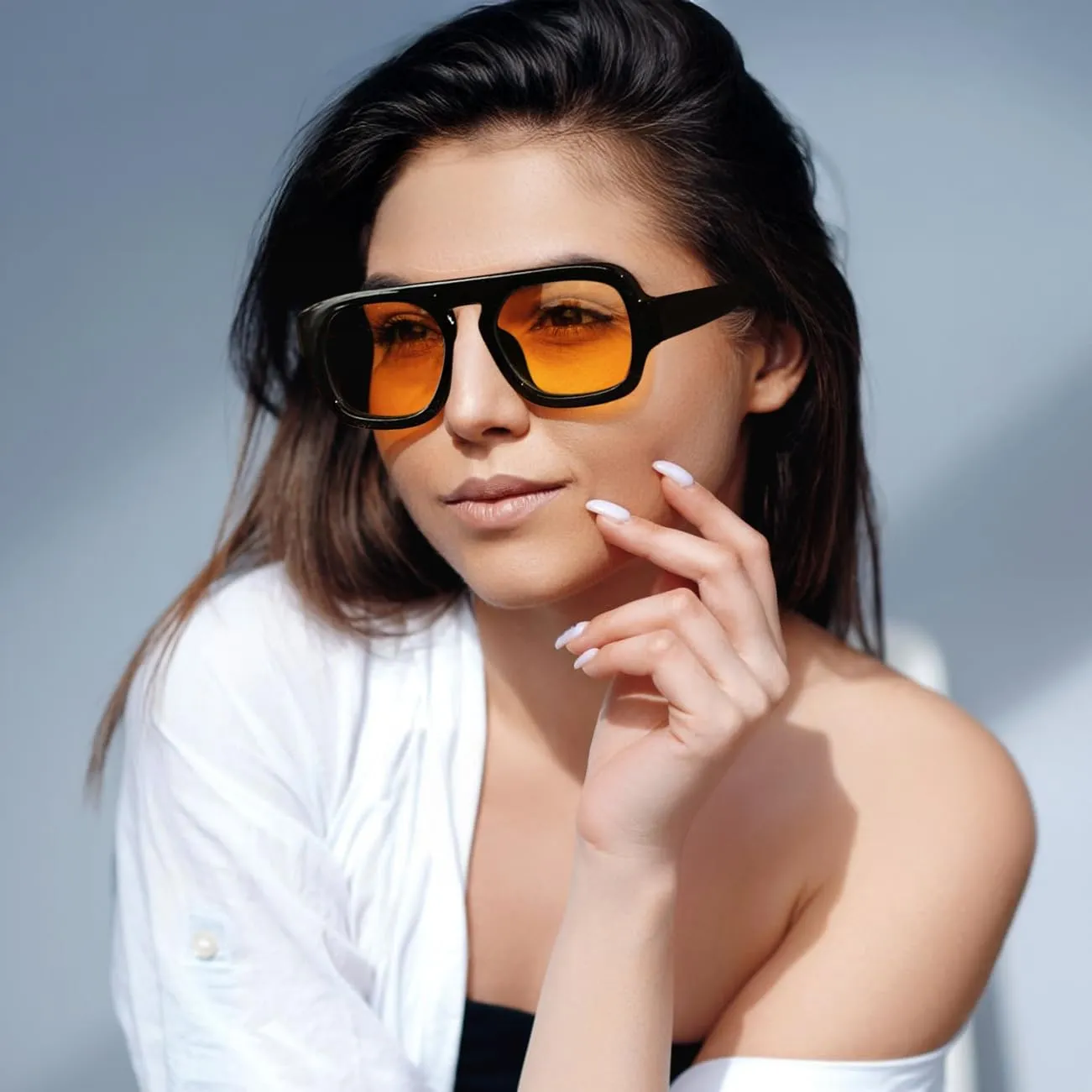 FEISEDY Trendy Square Aviator Sunglasses for Women, Vintage 70s Flat Top Shades B4175