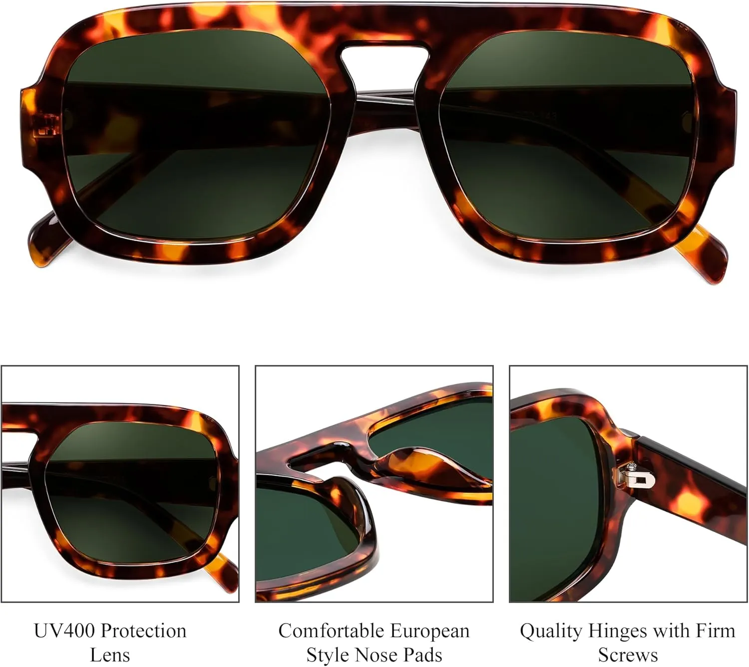FEISEDY Trendy Square Aviator Sunglasses for Women, Vintage 70s Flat Top Shades B4175