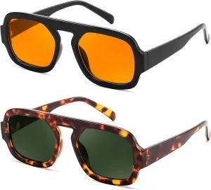 FEISEDY Trendy Square Aviator Sunglasses for Women, Vintage 70s Flat Top Shades B4175