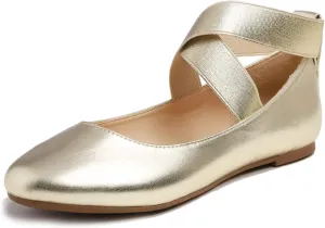 FEVERSOLE Women's Fashion Elastic Ankle Strap Shoes Round Toe Ballet Flat