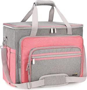 FINESUN Sewing Machine Carrying Case with Multiple Storage Pockets, Universal Tote Bag with Shoulder Strap Compatible with Most Standard Singer, Brother, Janome, Pink