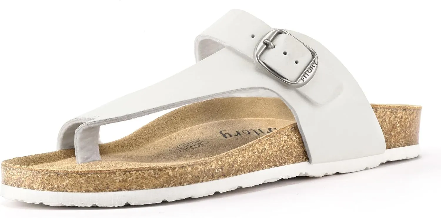 FITORY Women's Cork Footbed Slide Sandals with Comfort Suede Lining,Summer Arch Support Flat Sandals Size 6-11