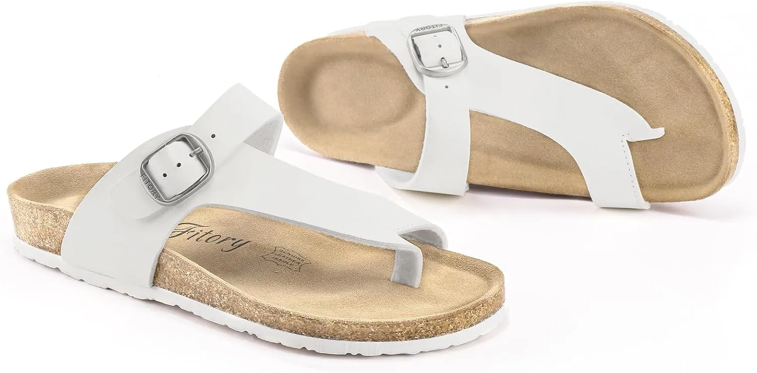 FITORY Women's Cork Footbed Slide Sandals with Comfort Suede Lining,Summer Arch Support Flat Sandals Size 6-11