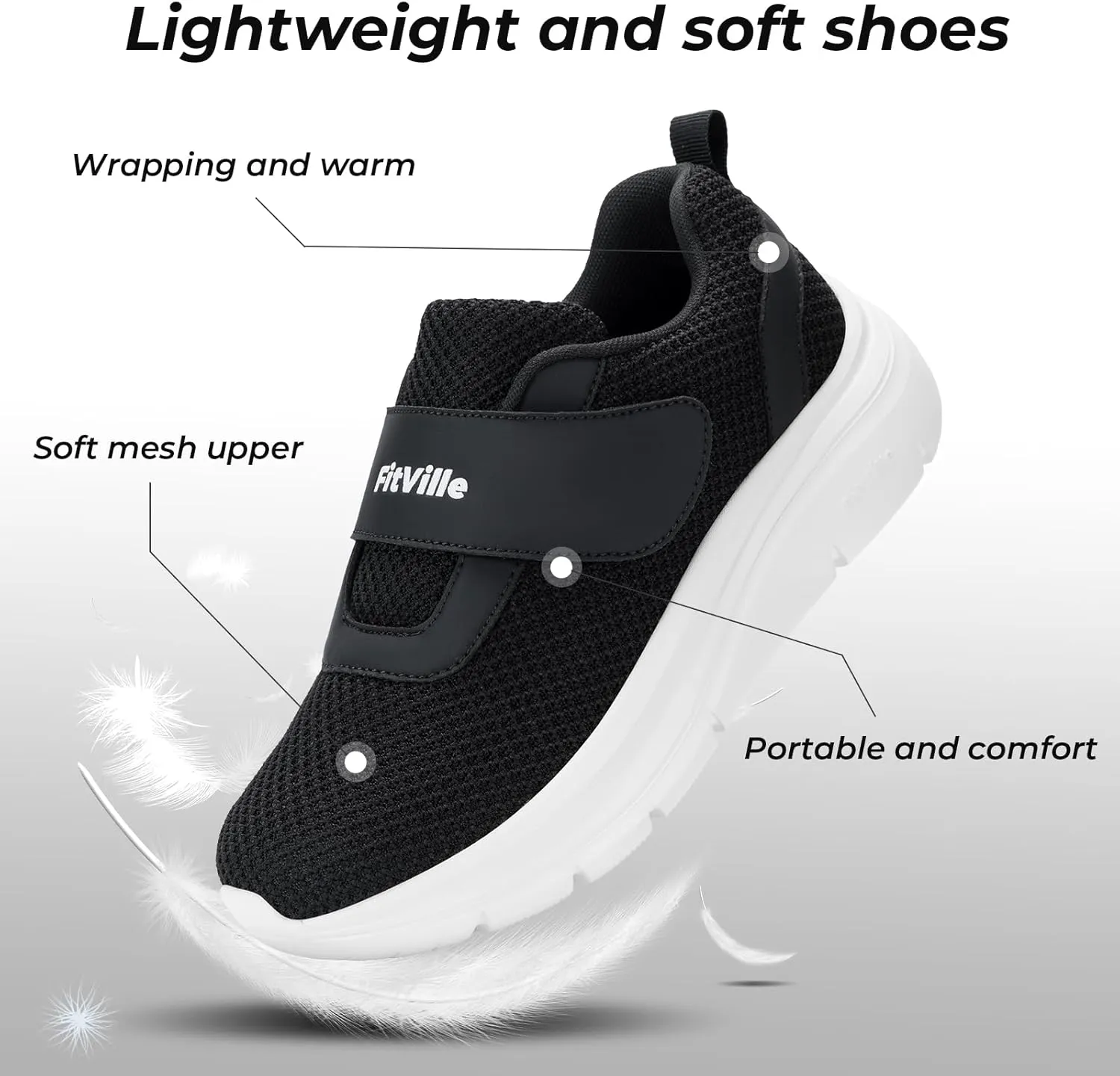 FitVille Diabetic Shoes for Women Slip on Wide Width Walking Shoes for Swollen Feet with Adjustable Strap Wide Sneakers for Women Lightweight Mesh