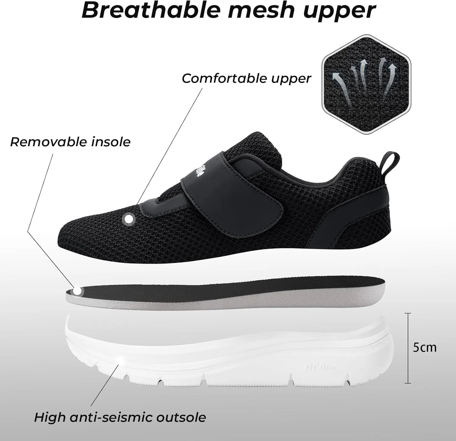 FitVille Diabetic Shoes for Women Slip on Wide Width Walking Shoes for Swollen Feet with Adjustable Strap Wide Sneakers for Women Lightweight Mesh