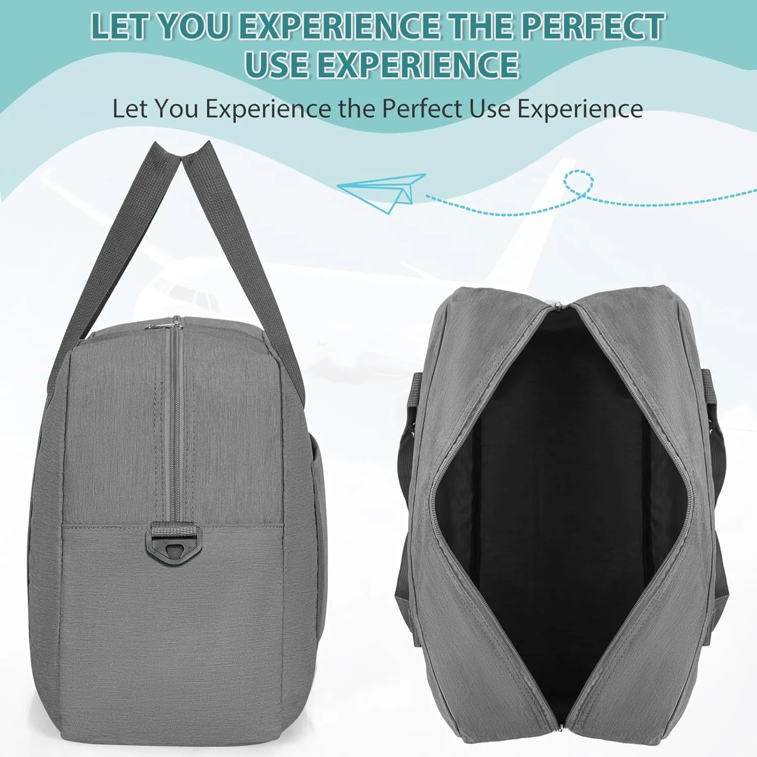 For Spirit Airlines Personal Item Bag 18x14x8, Foldable Travel Duffel Bag Tote Carry on Luggage Duffle Weekend Overnight Bag for Women and Men (Gray with Strap)
