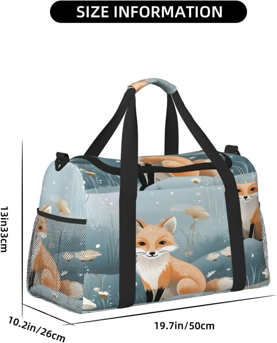 Forest Fox Travel Duffel Bag with Strap Multi Pockets Sports Bag Handbag Large Shoulder Bag for Gym Weekend Fitness Camping