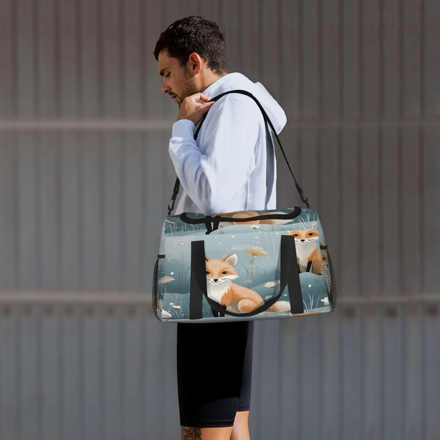 Forest Fox Travel Duffel Bag with Strap Multi Pockets Sports Bag Handbag Large Shoulder Bag for Gym Weekend Fitness Camping