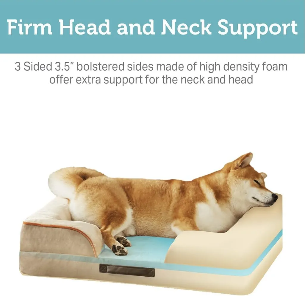 Friends Forever Orthopedic Dog Bed for Large Dogs, Waterproof Memory Foam Dog Sofa Bed L with Removable Washable Cover, Ally Khaki, 35x25x6.5
