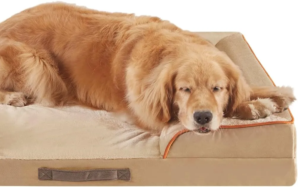 Friends Forever Orthopedic Dog Bed for Large Dogs, Waterproof Memory Foam Dog Sofa Bed L with Removable Washable Cover, Ally Khaki, 35x25x6.5