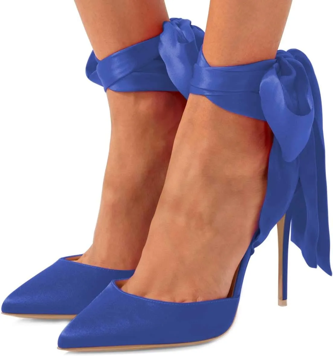 FSJ Women Strappy Ankle Wrap Sandal Ribbon Lace-up Stiletto High Heels Pointed Toe D'Orsay Slingback Pump Shoe Size 4-15 US