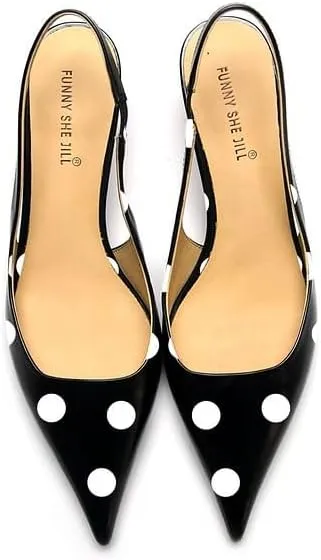 FSJ Women's Mid Kitten Heel Slingback Sandal Pointy Toe Sexy Pumps Comfortable Dress Party Walking Shoes Size 4-15 US