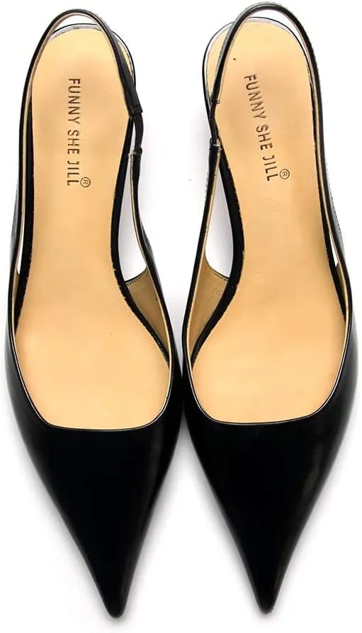 FSJ Women's Mid Kitten Heel Slingback Sandal Pointy Toe Sexy Pumps Comfortable Dress Party Walking Shoes Size 4-15 US