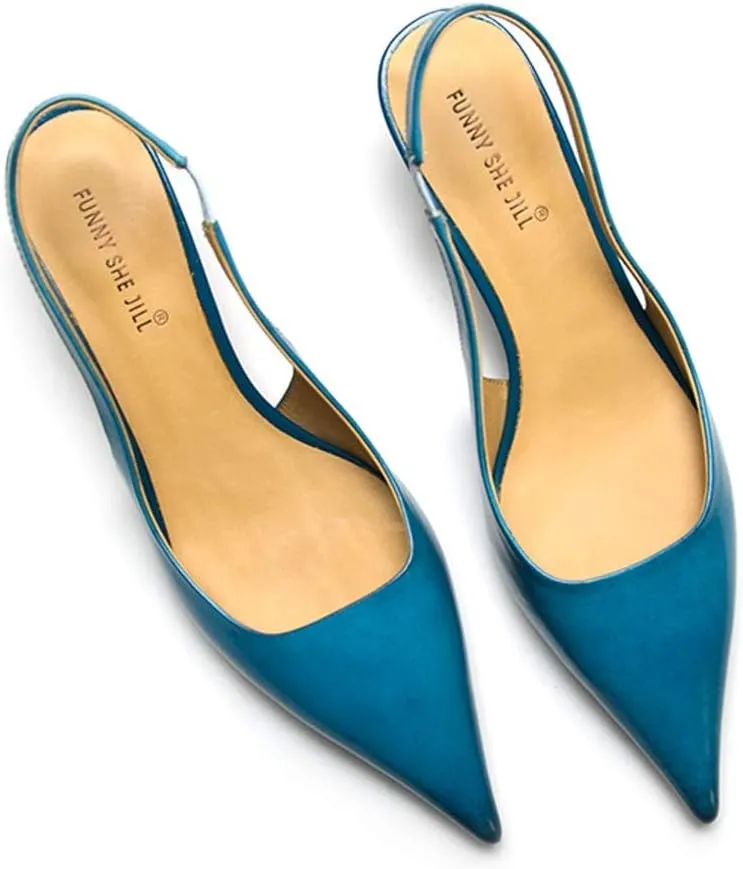 FSJ Women's Mid Kitten Heel Slingback Sandal Pointy Toe Sexy Pumps Comfortable Dress Party Walking Shoes Size 4-15 US