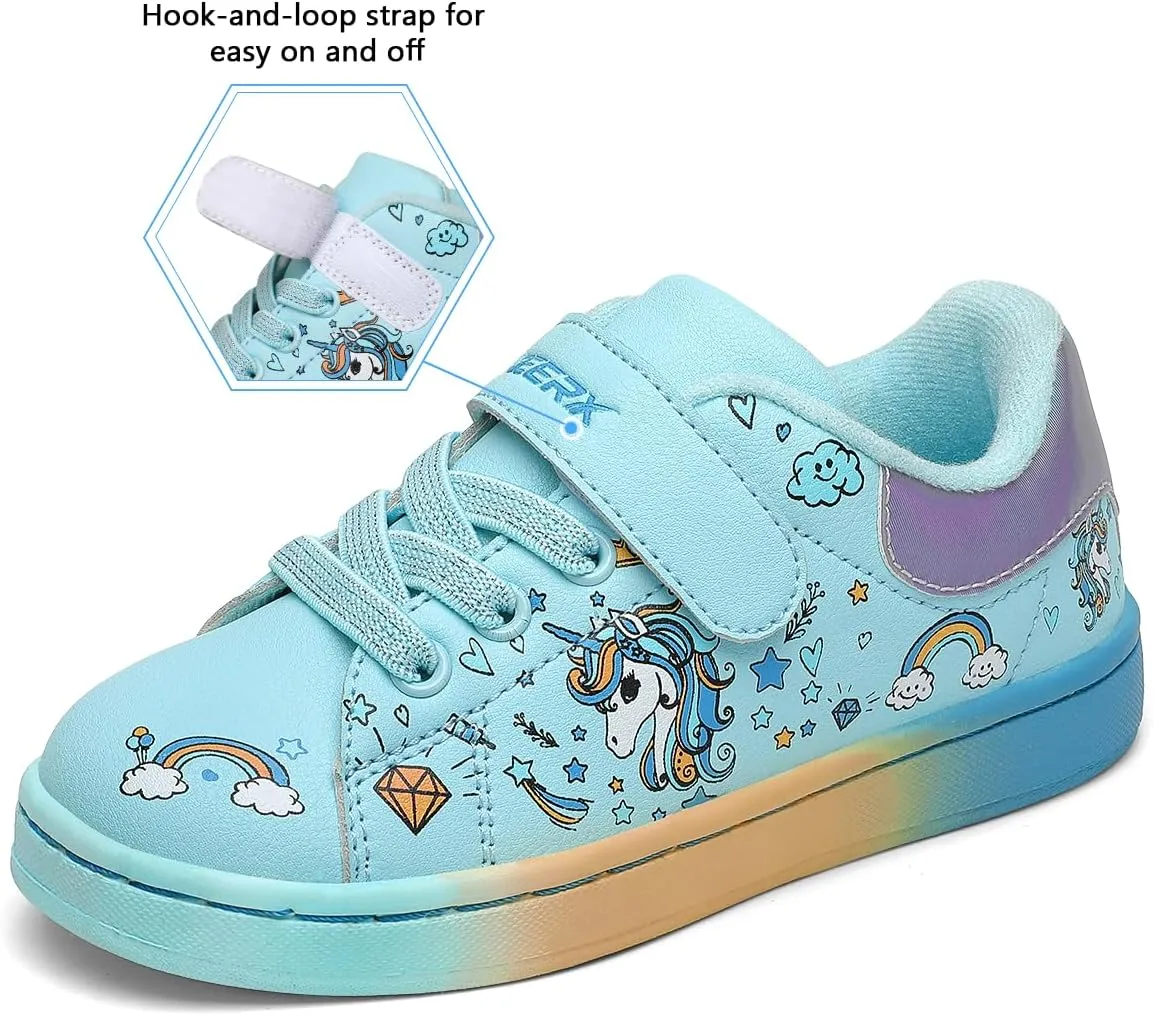 GEERX Toddler Girl Shoe Lightweight Casual Adjustable Strap Cute Unicorn Sneaker Comfortable for Walking Running (Infant/Toddler/Little Kid)