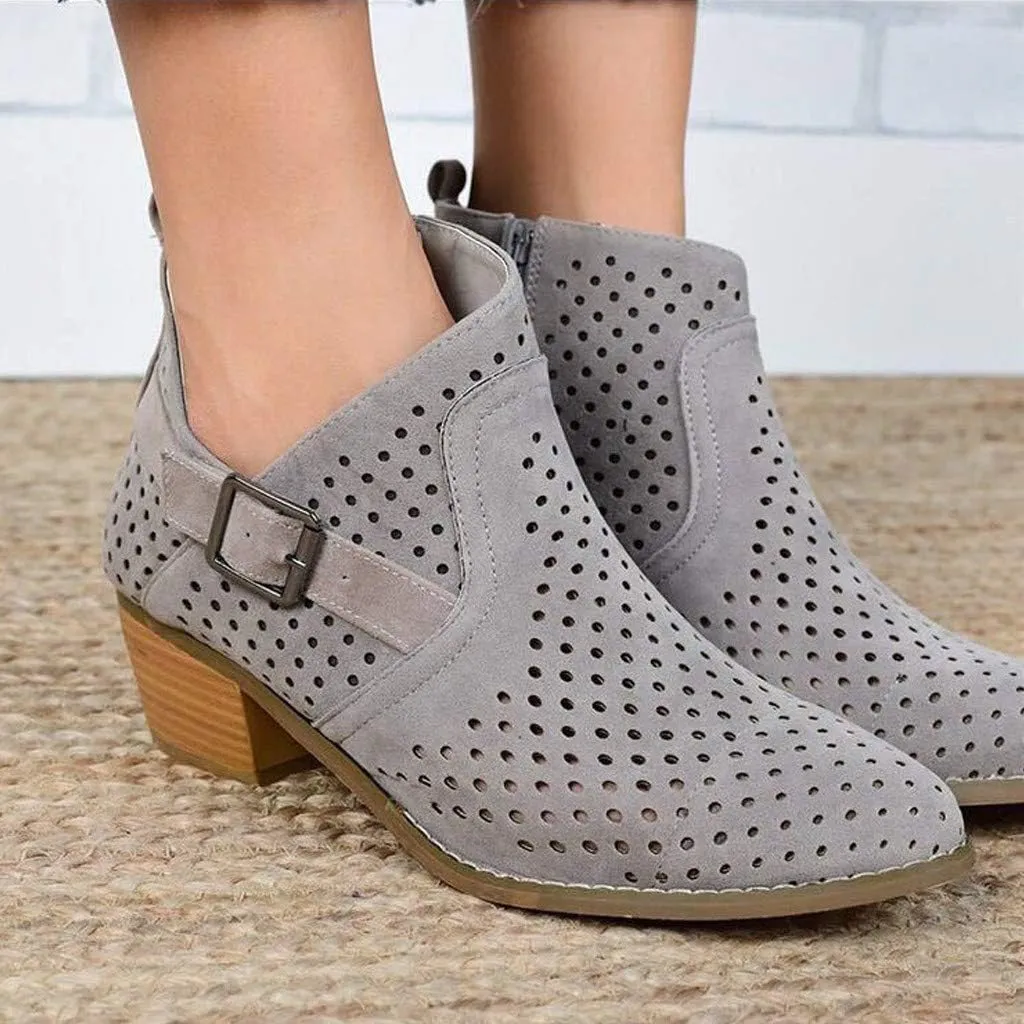 Gibobby Ankle Boots for Women Low Heel,Slip-On Loafers Pointed Toe Chunky Hollow Bucket Office Casual Shoes Cutout Booties