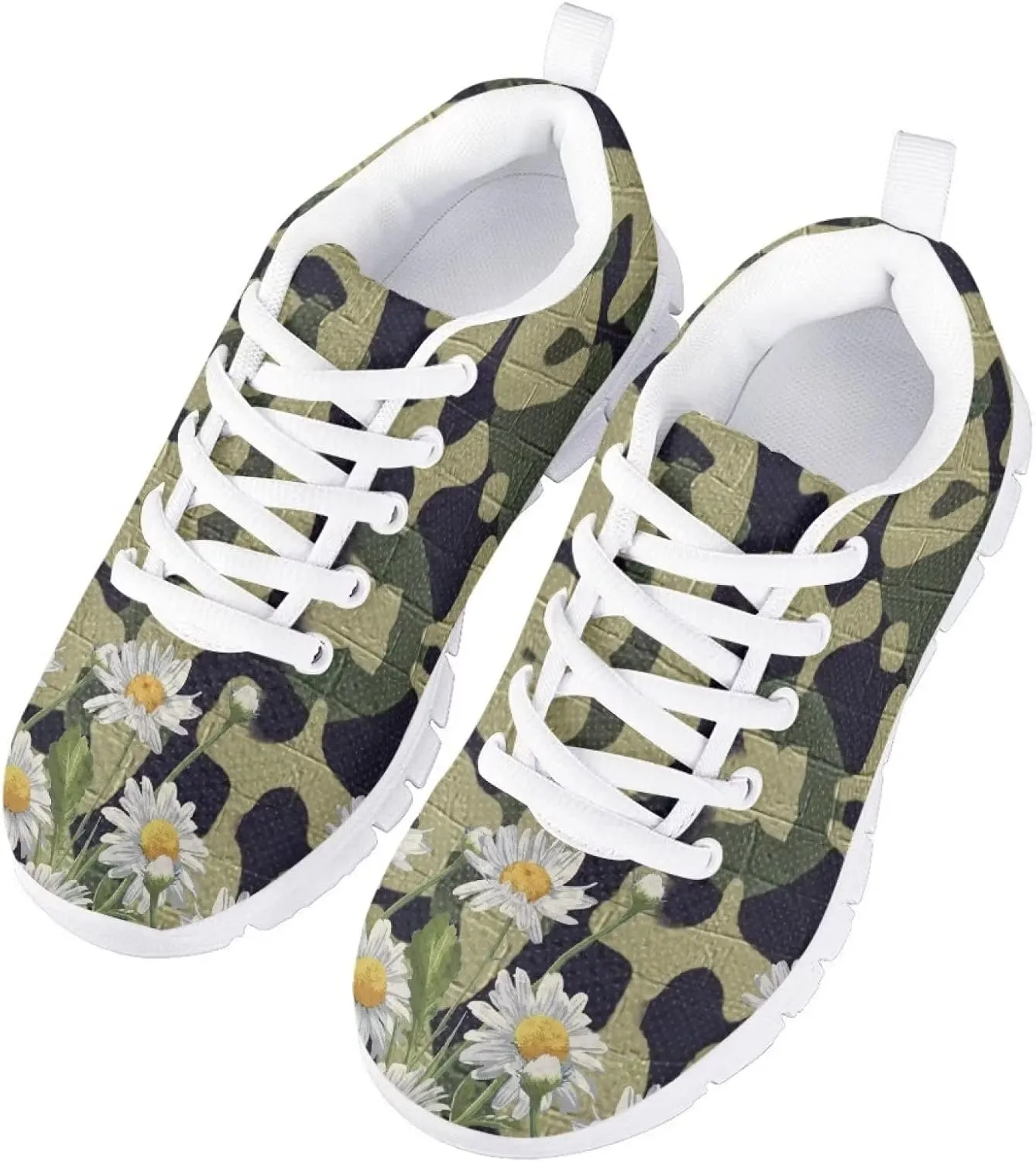 Girls Cute Tennis Shoes Cow Sunflower Leopard Print Casual Kids Sneakrs Lightweight Lace Up Soft School Athletic Running Shoes
