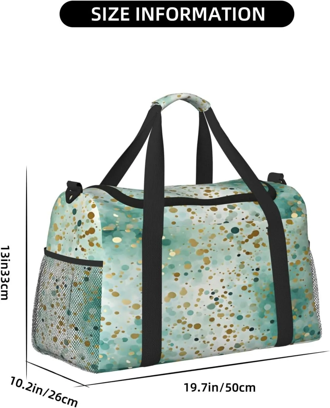 Green Yellow Polka Dot Travel Duffel Bag with Strap Multi Pockets Sports Bag Handbag Large Shoulder Bag for Gym Weekend Fitness Camping