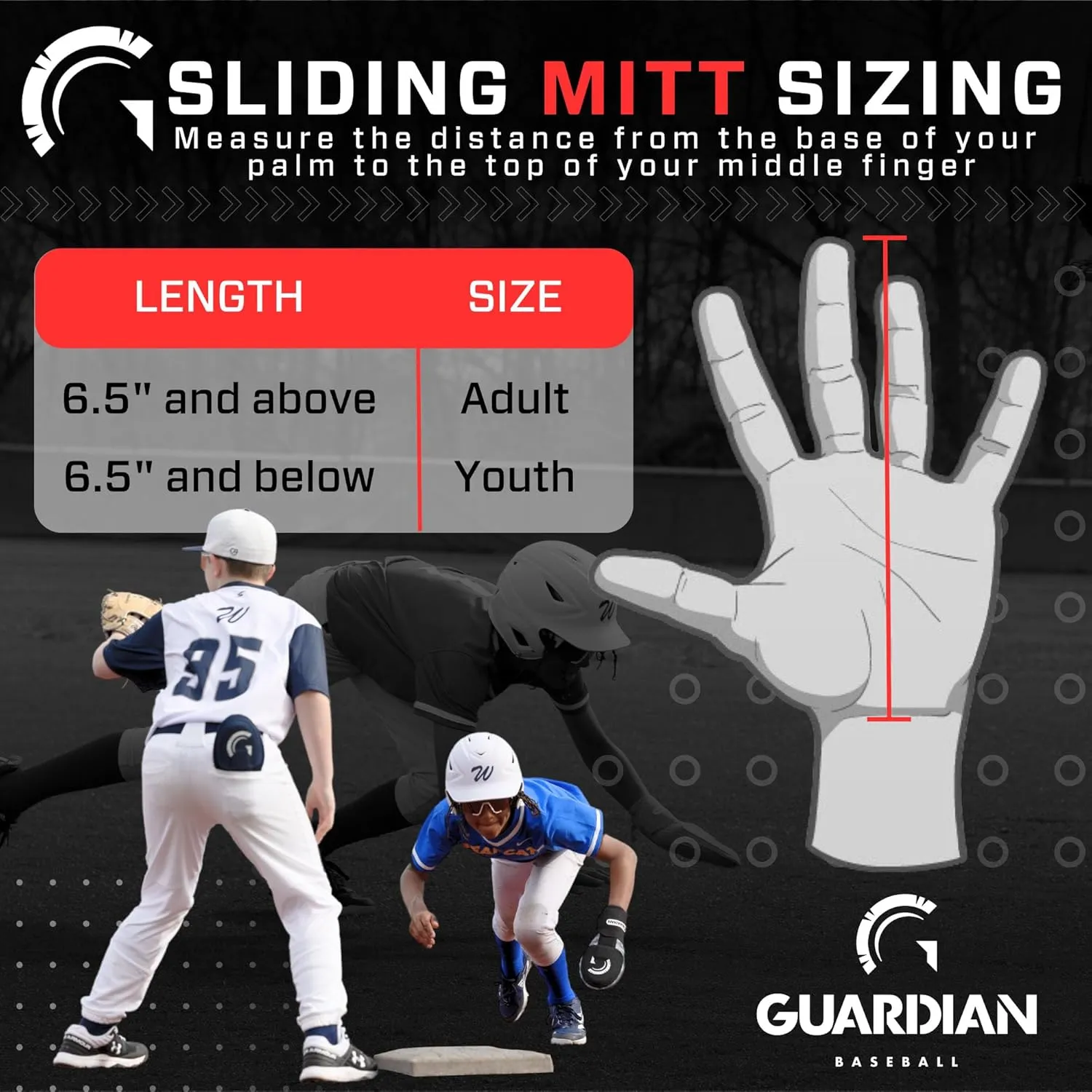 Guardian Baseball Sliding Mitt - Youth and Adult Sizes - Sliding Glove for Baseball - Elastic Compression Strap