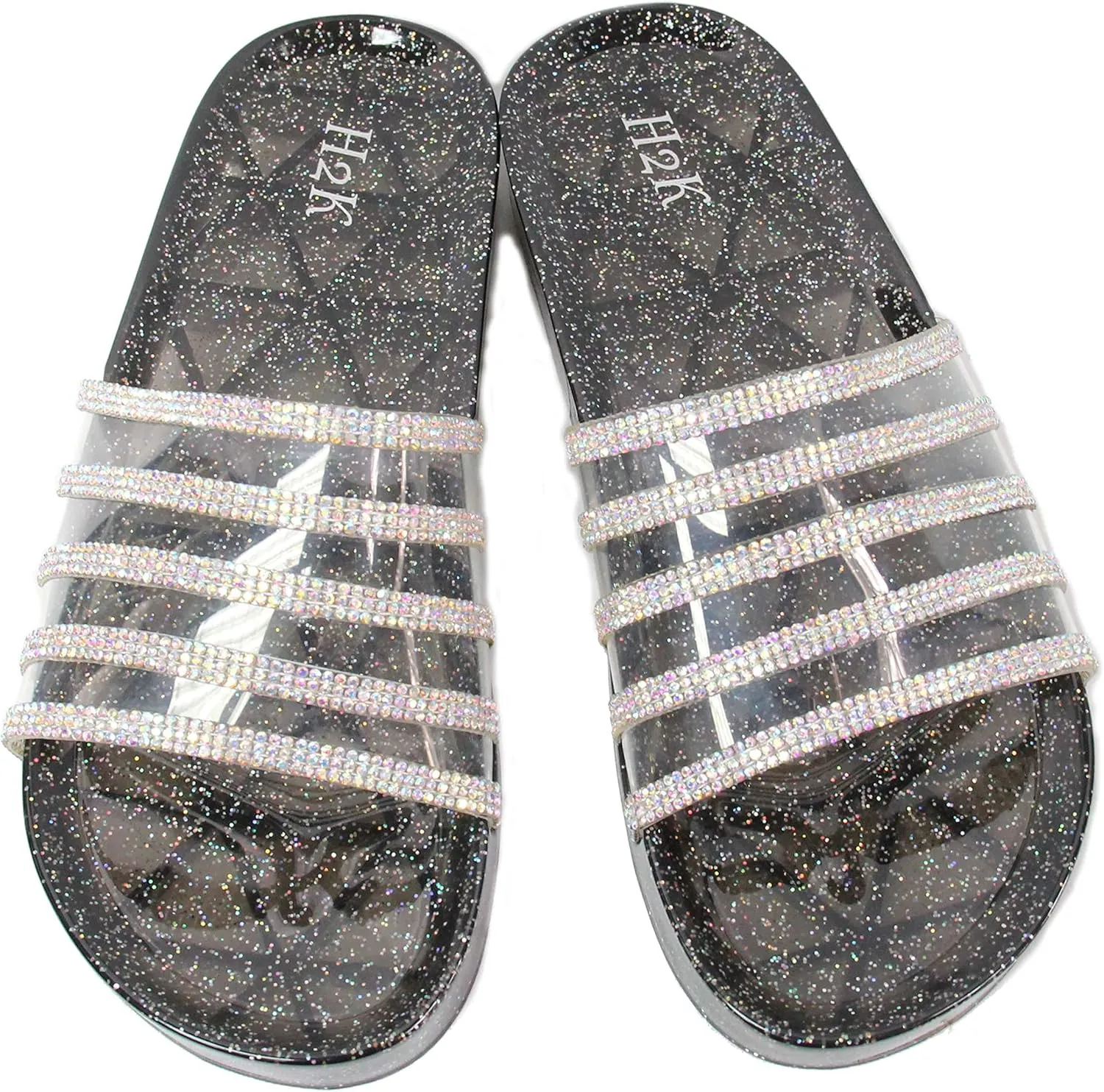 H2K Womens Jelly Glitter Summer Slide Sandals Flip Flops (Adults)