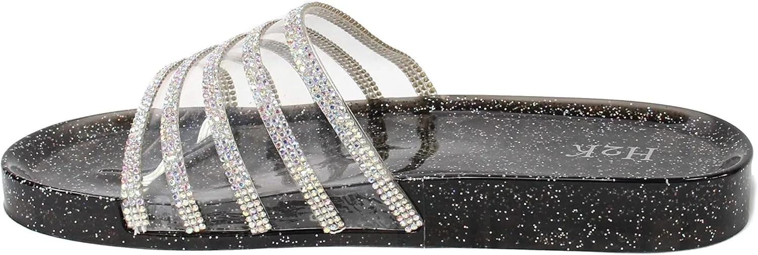 H2K Womens Jelly Glitter Summer Slide Sandals Flip Flops (Adults)