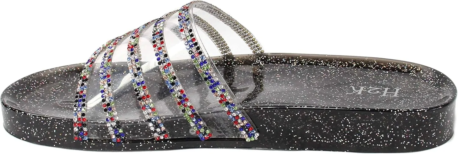 H2K Womens Jelly Glitter Summer Slide Sandals Flip Flops (Adults)
