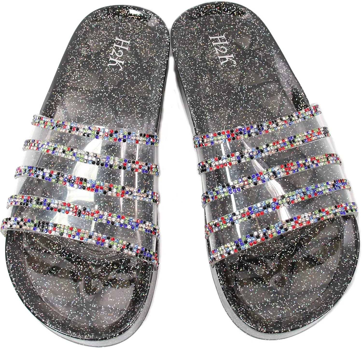 H2K Womens Jelly Glitter Summer Slide Sandals Flip Flops (Adults)