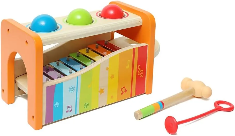 Hape Pound & Tap Bench with Slide Out Xylophone - Award Winning Durable Wooden Musical Pounding Toy for Toddlers