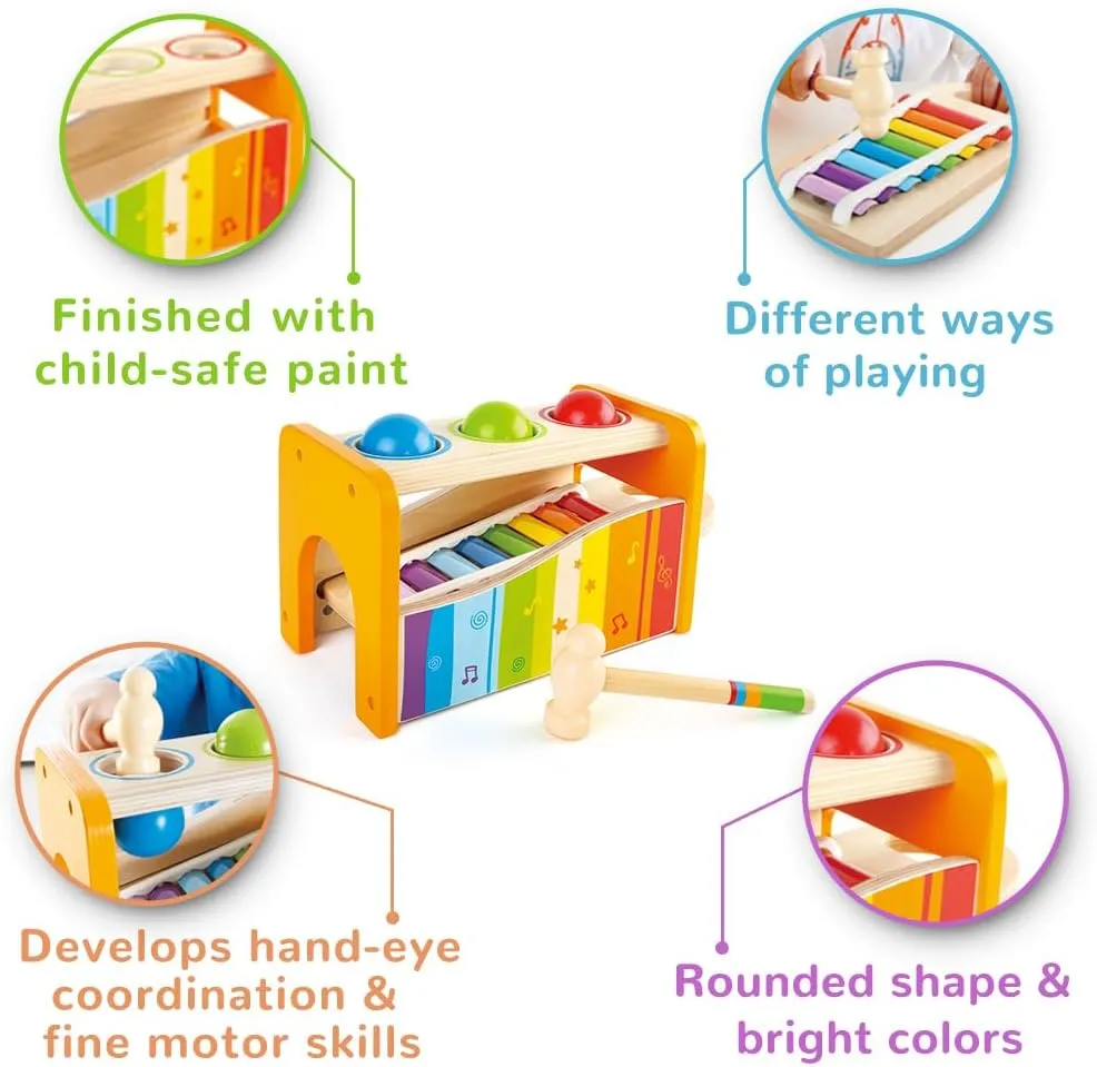 Hape Pound & Tap Bench with Slide Out Xylophone - Award Winning Durable Wooden Musical Pounding Toy for Toddlers