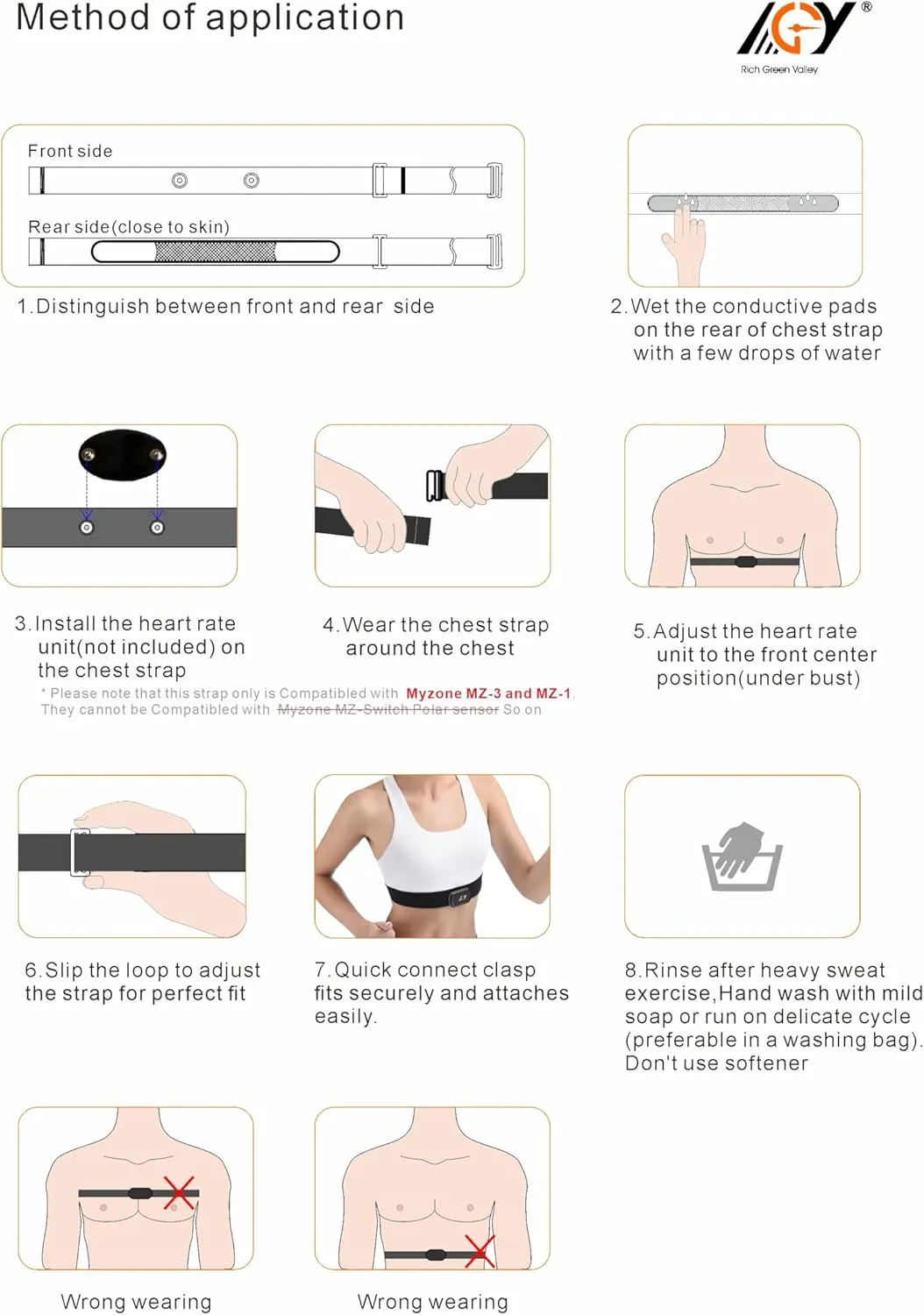 Heart Rate Monitor Pro Chest Strap Non-Slip Adjustable Compatible with Myzone MZ-3 MZ-1 Replacement Strap