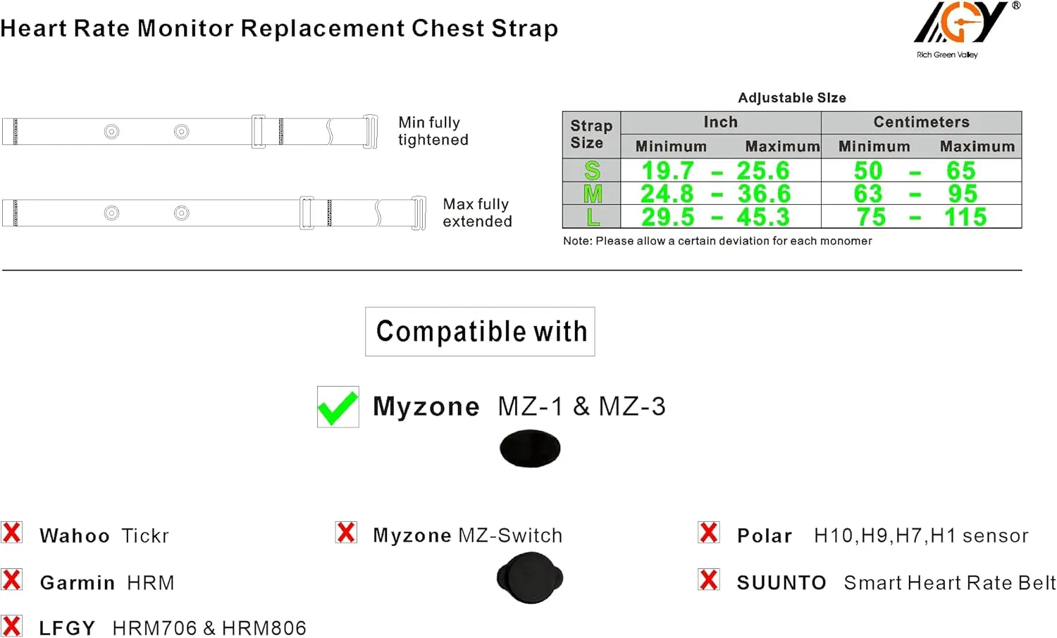Heart Rate Monitor Pro Chest Strap Non-Slip Adjustable Compatible with Myzone MZ-3 MZ-1 Replacement Strap