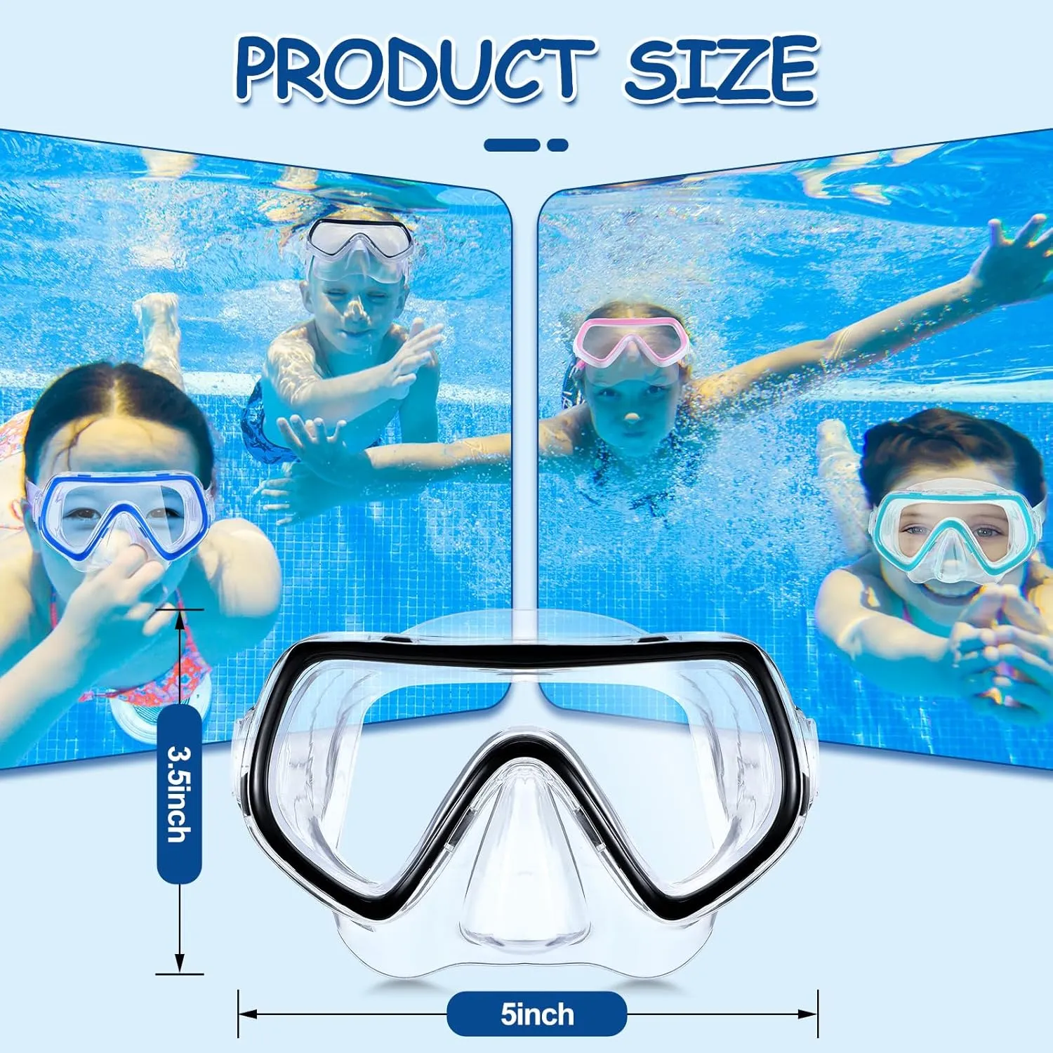 Hoolerry 4 Pcs Kids Nose Goggles Swim Goggles with Nose Cover for 3-8 Tempered Glass Snorkel Dive Mask Anti Fog with Elastic Strap No Leak Swimming Mask for Summer Diving Snorkeling