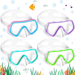Hoolerry 4 Pcs Kids Nose Goggles Swim Goggles with Nose Cover for 3-8 Tempered Glass Snorkel Dive Mask Anti Fog with Elastic Strap No Leak Swimming Mask for Summer Diving Snorkeling
