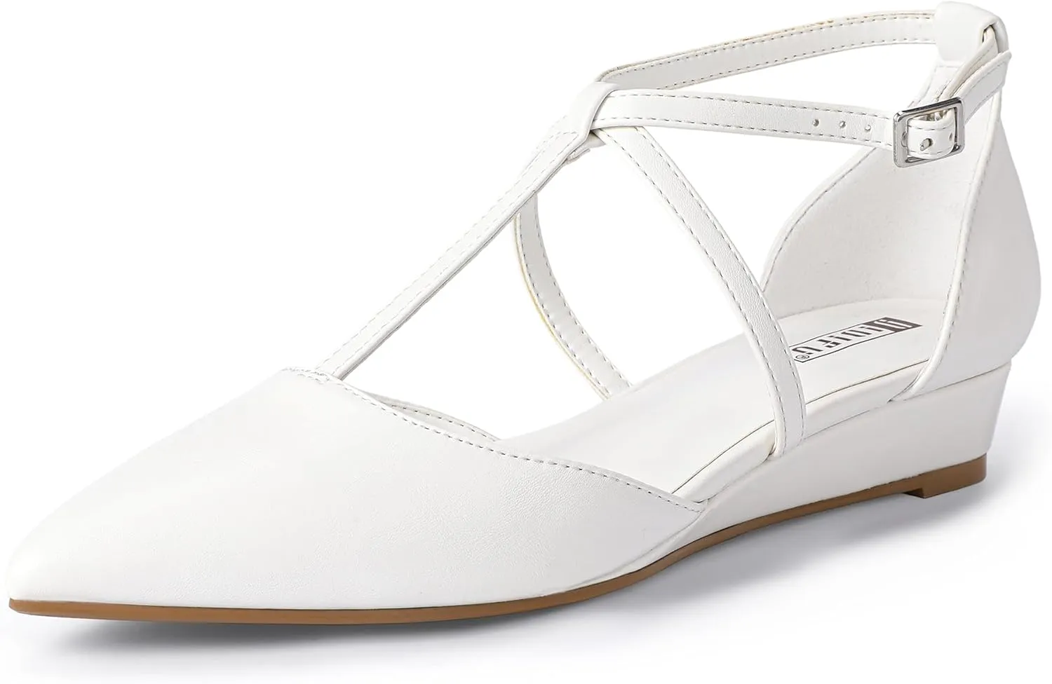 IDIFU Strappy Flat Shoes Pointed Closed Toe Dress Shoes for Women Buckle Ankle T Strap Wedge Flats Wedding Bride Bridal Guest Business Casual Office Prom Dressy Comfortable Formal Women's Flats Shoes