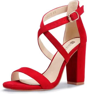 IDIFU Women's Chunky High Heel Sandal Strappy Open Toe Ankle Strap Dress Shoes for Women Bridesmaid Ladies in Wedding Bridal Evening Homecoming Prom