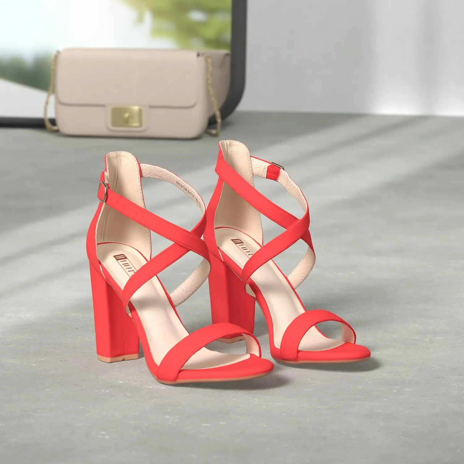 IDIFU Women's Chunky High Heel Sandal Strappy Open Toe Ankle Strap Dress Shoes for Women Bridesmaid Ladies in Wedding Bridal Evening Homecoming Prom
