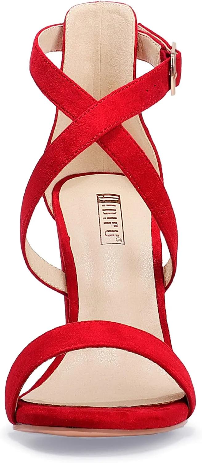 IDIFU Women's Chunky High Heel Sandal Strappy Open Toe Ankle Strap Dress Shoes for Women Bridesmaid Ladies in Wedding Bridal Evening Homecoming Prom