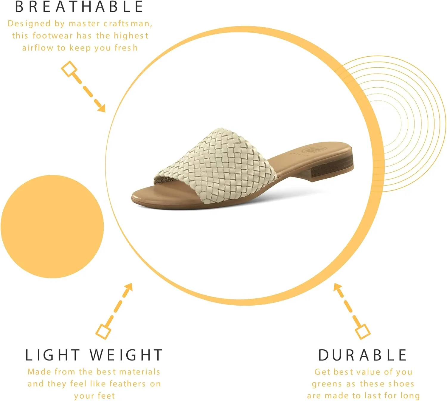 JATAREA Women’s Slip-On Flat Sandals with Round Open Toe | Dressy Summer Slides for Women