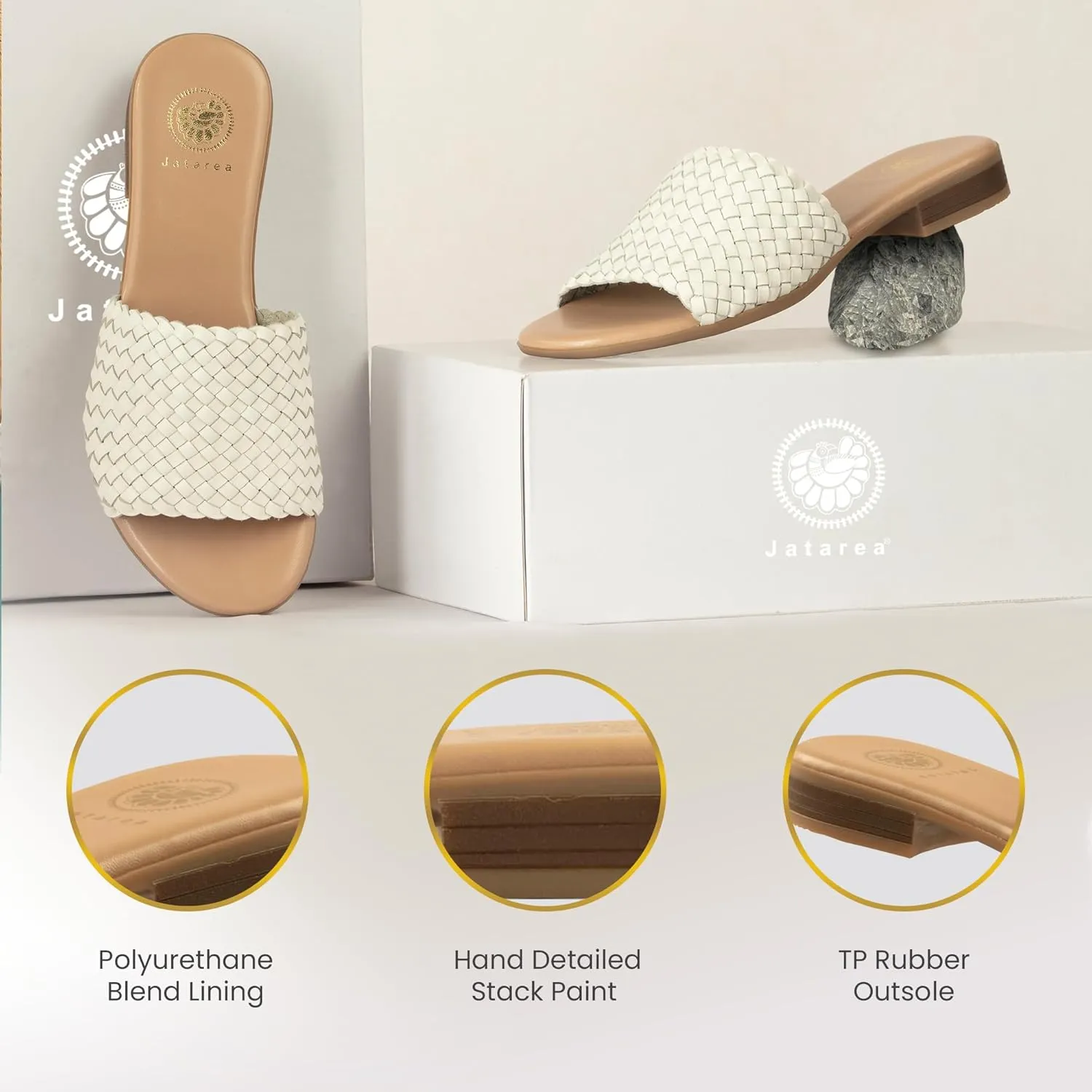 JATAREA Women’s Slip-On Flat Sandals with Round Open Toe | Dressy Summer Slides for Women