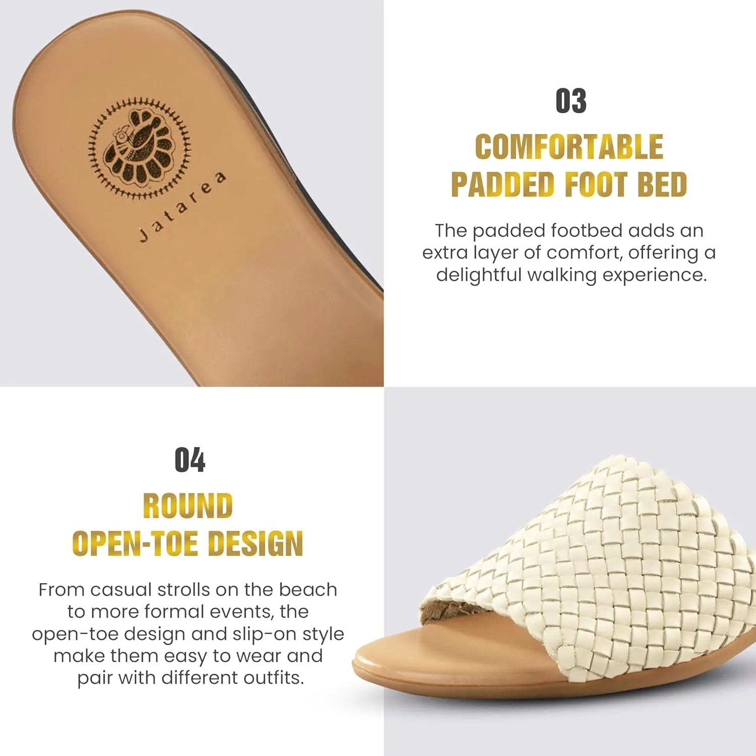 JATAREA Women’s Slip-On Flat Sandals with Round Open Toe | Dressy Summer Slides for Women