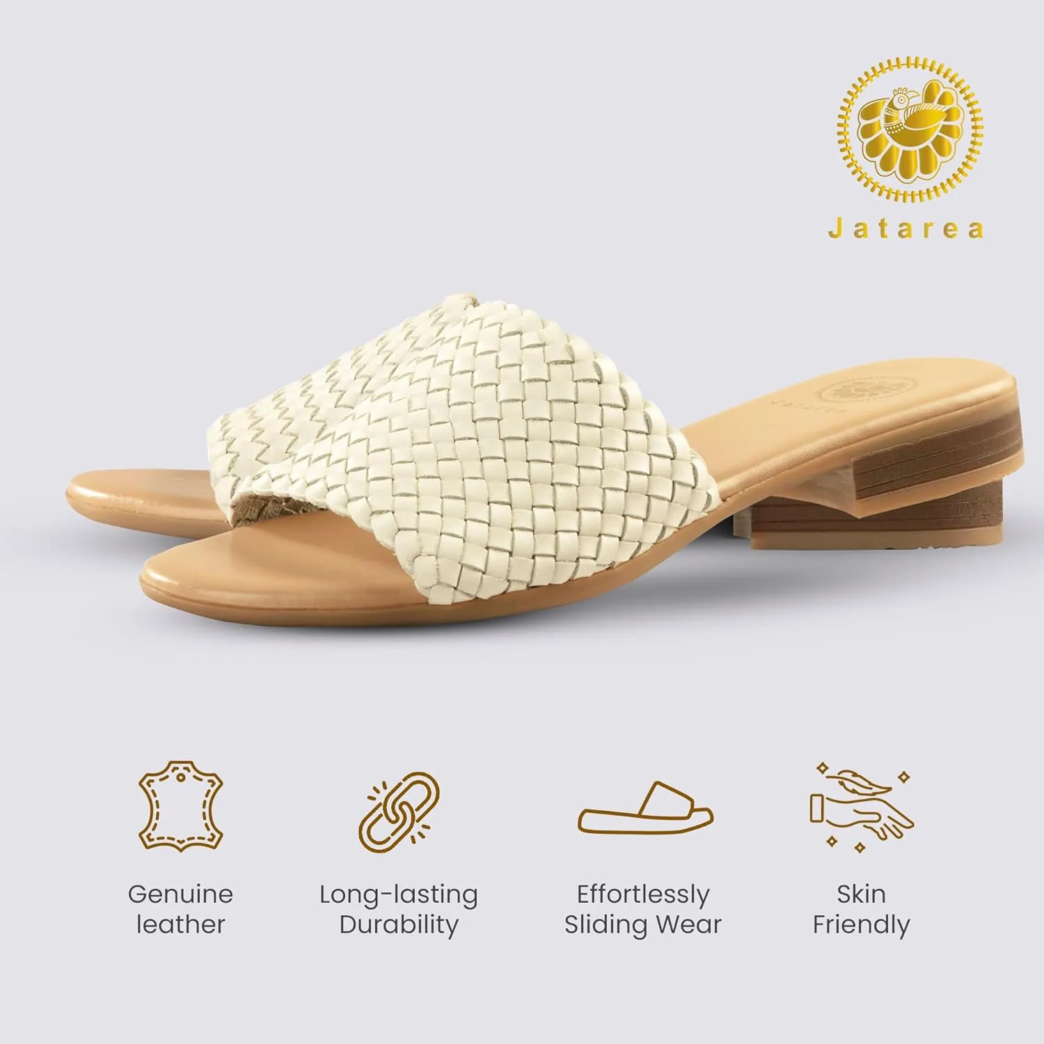 JATAREA Women’s Slip-On Flat Sandals with Round Open Toe | Dressy Summer Slides for Women