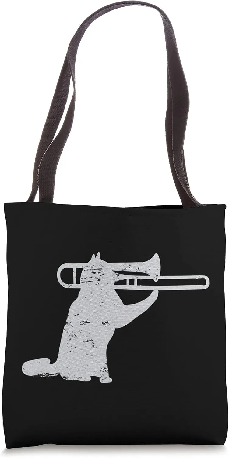Jazz Cat Playing Trombone For Brass Players Tote Bag