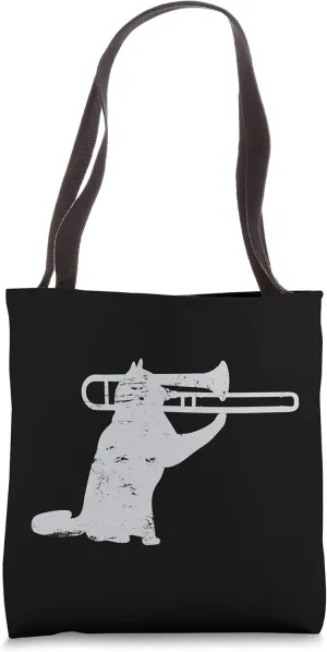 Jazz Cat Playing Trombone For Brass Players Tote Bag
