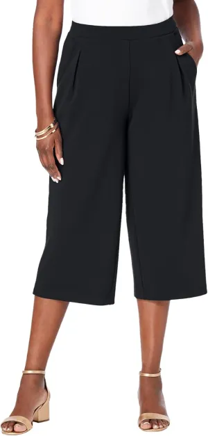 Jessica London Women's Plus Size Wide-Leg Crop Crepe Pants