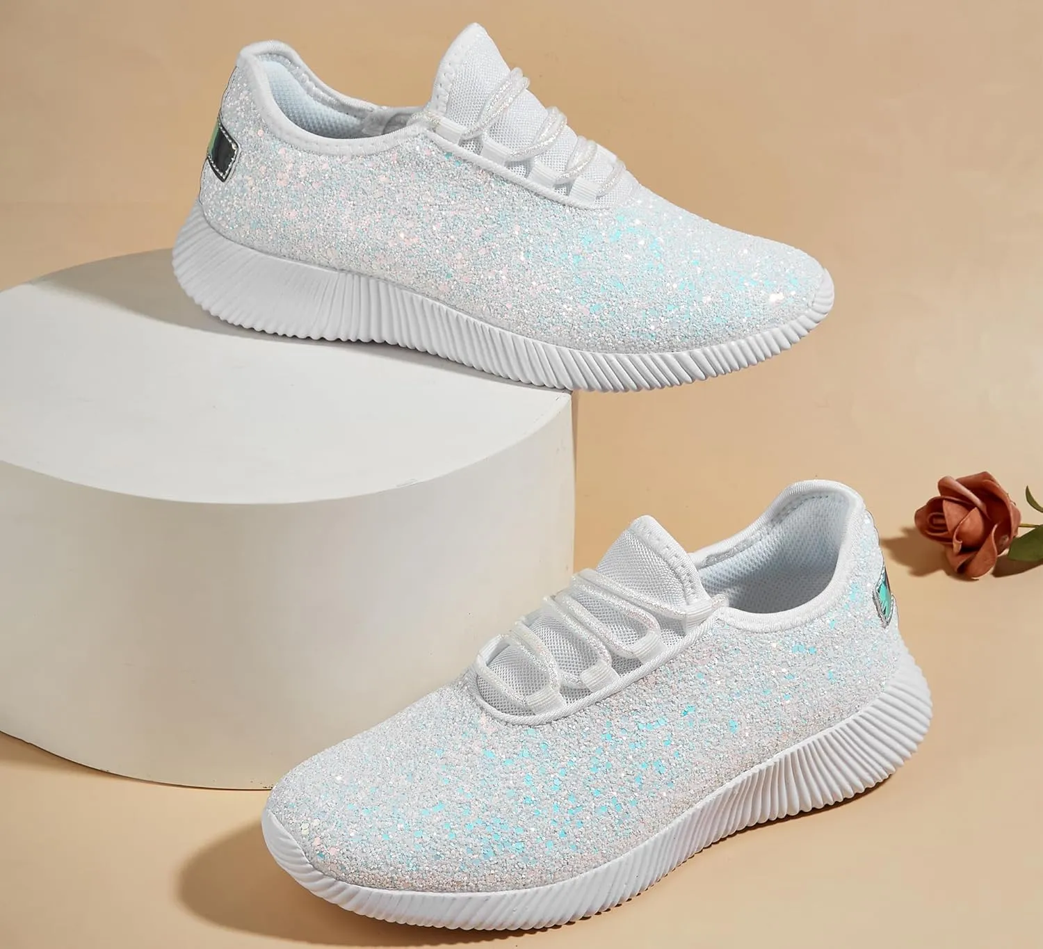 K KIP WOK Fashion Glitter Sneakers for Womens Silp On Running Shoes Lightweigt Tennis Walking Sneakers