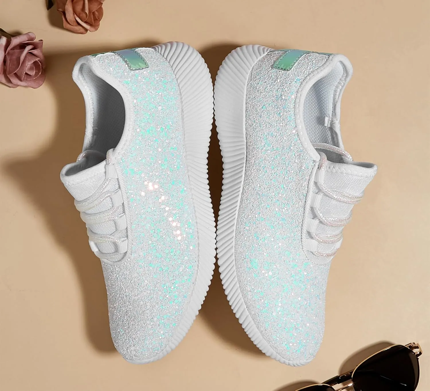 K KIP WOK Fashion Glitter Sneakers for Womens Silp On Running Shoes Lightweigt Tennis Walking Sneakers