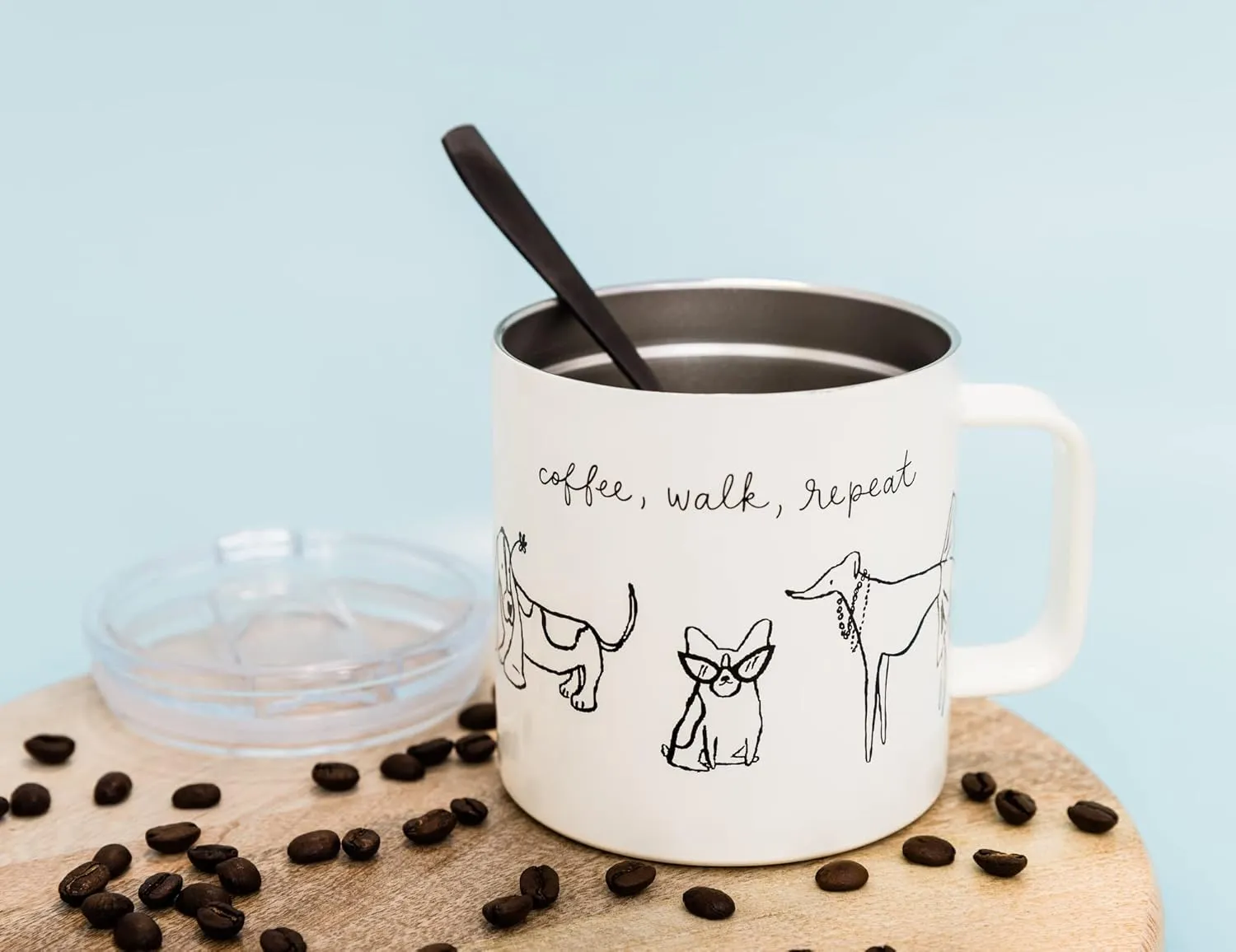kate spade new york Stainless Steel Insulated Mug with Handle and Lid, 16 Ounce Double Wall Tumbler, Reusable Coffee Travel Mug for Hot and Cold Drinks, Dog Party