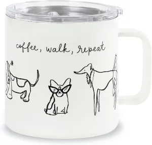 kate spade new york Stainless Steel Insulated Mug with Handle and Lid, 16 Ounce Double Wall Tumbler, Reusable Coffee Travel Mug for Hot and Cold Drinks, Dog Party
